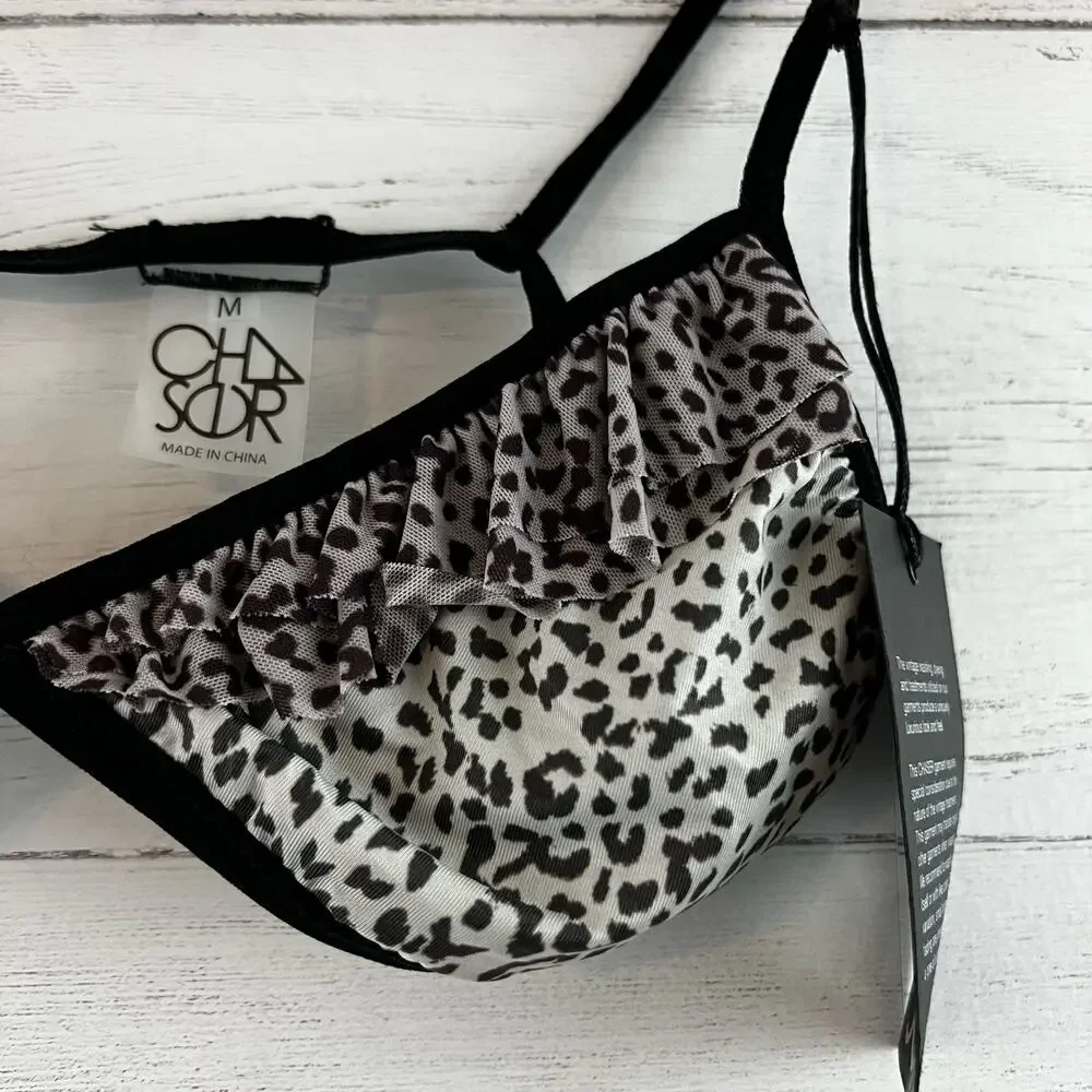 Chaser Leopard Print Sheer Triangle Bralette Size M